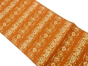 リサイクル　横段に丸紋・草花模様織出し名古屋帯